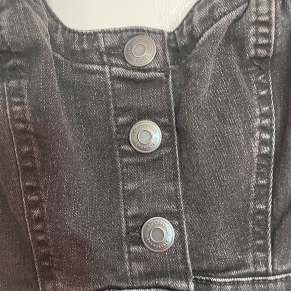 black jean overall dress; 2 pockets & 9 buttons; in outstanding condition - Picture 2 of 5